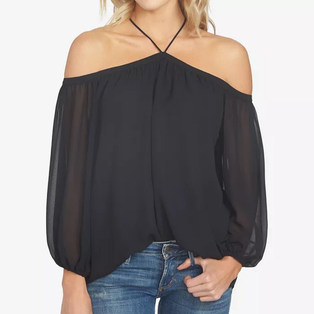 1.STATE Women's Off-The-Shoulder Halter Neck Blouse